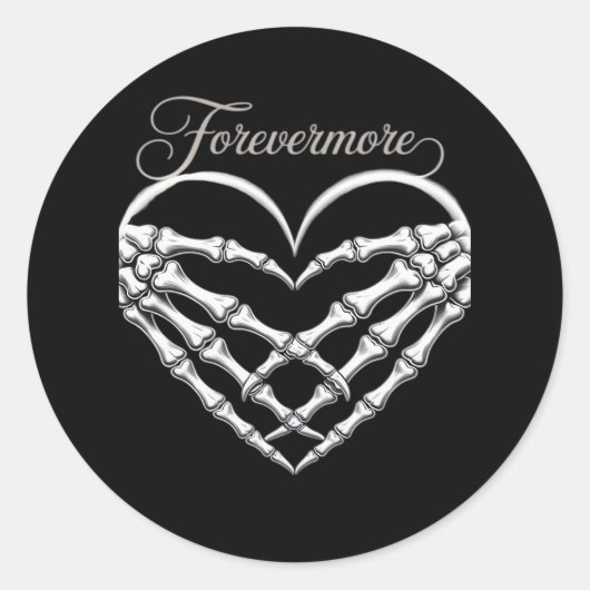 Sticker Rond Forevermore Squelette Mains Coeur Romance gothique (Devant)