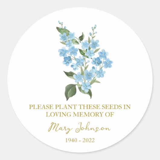 Sticker Rond Forget me not Memorial Funeral Seed Packet (Devant)