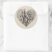 Sticker Rond Forme cardiaque à partir de lettres (Sac)