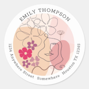 Sticker Rond Formes Abstraites Florales Visage Nom de retour Ad