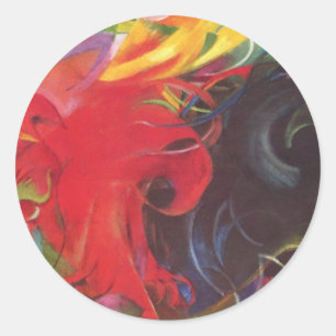 Sticker Rond Formes de combat par Franz Marc, Beaux-arts vintag