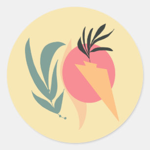 Sticker Rond Formes d'illustration de plante abstraite Rose Jau