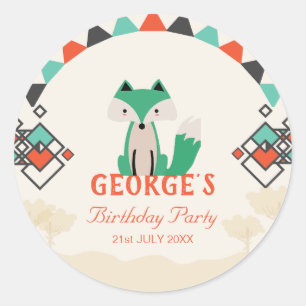 Sticker Rond Formes géométriques colorées Renard tribal Anniver