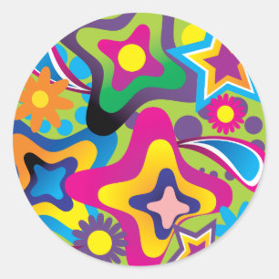 Sticker Rond Formes rétro des années 70 en couleurs vives