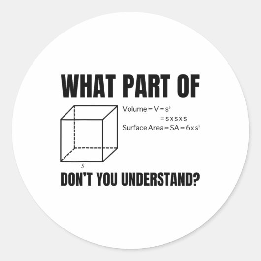 Sticker Rond Formule Volume D'un Cube ! Drôle De Maths (Devant)
