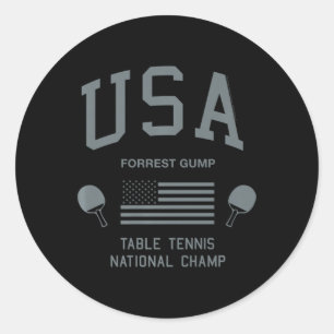 Sticker Rond Forrest Gump USA Table Tennis National Champ