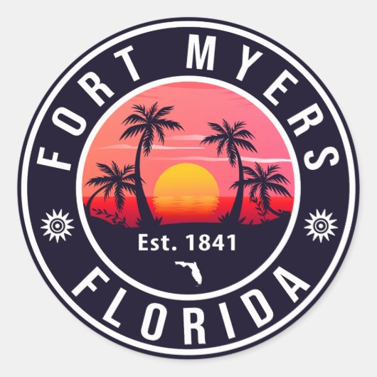 Sticker Rond Fort Myers Beach Floride Rétro Sunset Souvenirs (Devant)
