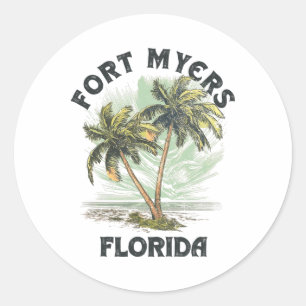 Sticker Rond Fort Myers Floride Palmiers Vintage Plage Pour Hom