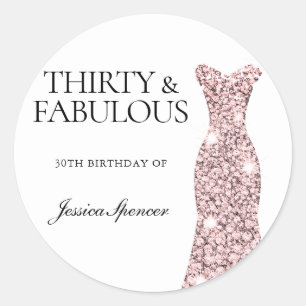 Sticker Rond Forty & Fabuleux Rose Robe d'or 30e anniversaire