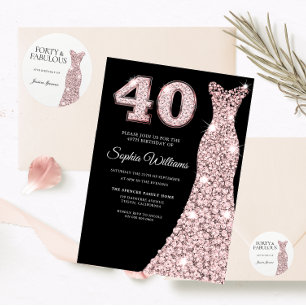 Sticker Rond Forty & Fabulous Rose Robe d'or 40e anniversaire