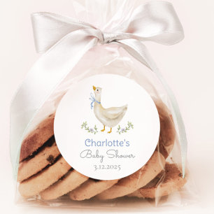 Sticker Rond Fou Canard Bleu noeud bébé garçon douche Merci