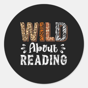Sticker Rond Fou de lecture de livres Lecteur amateur Animaux L