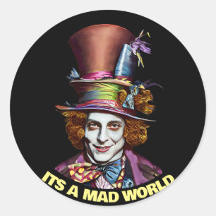 Sticker Rond fou haineux homme c'est un monde fou imaginaire ar
