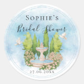 Sticker Rond Fountain élégant colombes blanches fleurs Baby Sho (Devant)