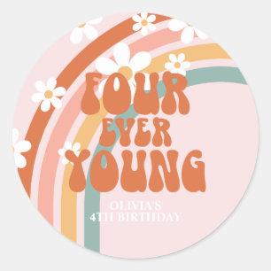Sticker Rond Four Ever Young Retro arc-en-ciel 4e anniversaire