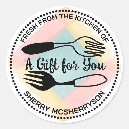 Sticker Rond Fourche aquarelle de la cuisine de personnalisée (Devant)