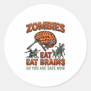 Sticker Rond Fourchette Couteau Cerveau Halloween Manger Cervea