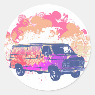 Sticker Rond fourgon hippie rétro grunge