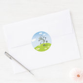Sticker Rond Fourmi dansante sur l'herbe avec des fleurs