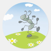 Sticker Rond Fourmi dansante sur l'herbe avec des fleurs (Devant)