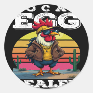 Sticker Rond Fournisseur d'oeufs local Cool Rooster Sungles Drô