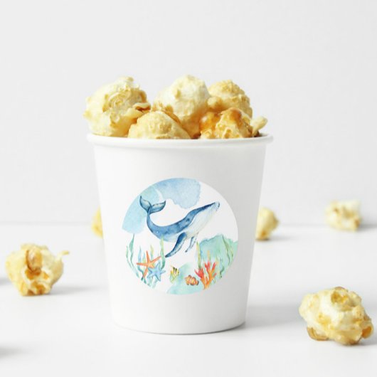 Sticker Rond Fournitures de fête baleine océan sous la mer