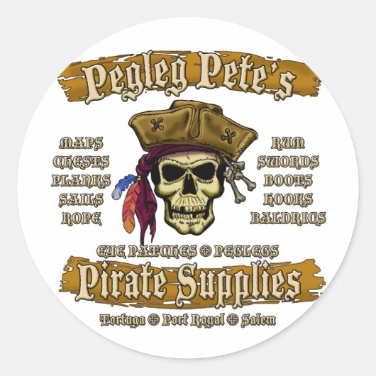 Sticker Rond Fournitures de pirates de Pegleg Pete (Devant)