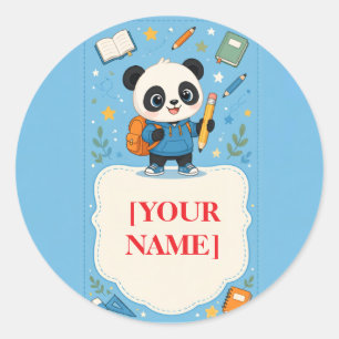 Sticker Rond Fournitures de rentrée scolaire Panda Mignon