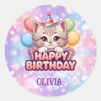 Sticker Rond Fournitures pour fête d'anniversaire de chat migno