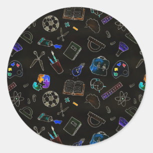 Sticker Rond Fournitures scolaires motifs, école