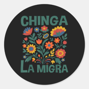 Sticker Rond Foutre La Migra Fleurs Rétro