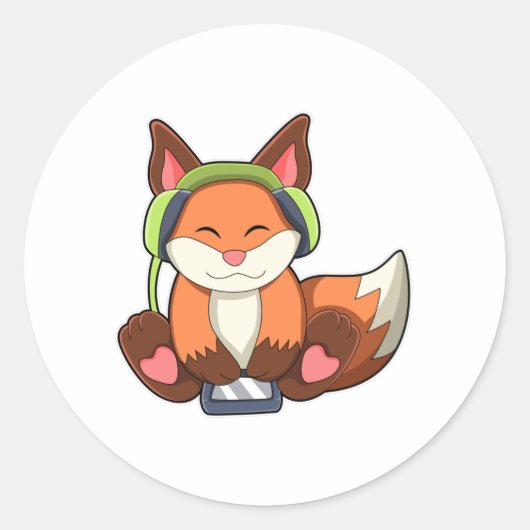 Sticker Rond Fox à la musique avec casque (Devant)