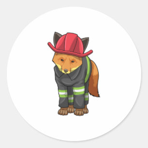 Sticker Rond Fox as Firefighter avec Helmet
