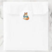 Sticker Rond Fox as nerd with Book & Glasses (Sac)