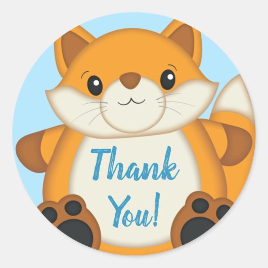 Sticker Rond Fox Baby shower bleu (Devant)