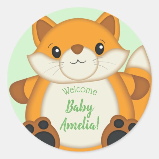 Sticker Rond Fox Baby shower Bois animal (Devant)