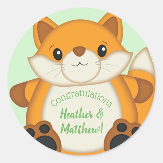 Sticker Rond Fox Baby shower Bois animal (Devant)