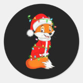 Sticker Rond Fox Christmas Lights Santa Costume Cute Animal Xma (Devant)