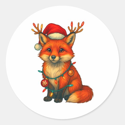 Sticker Rond Fox Christmas Lights Xmas (Devant)