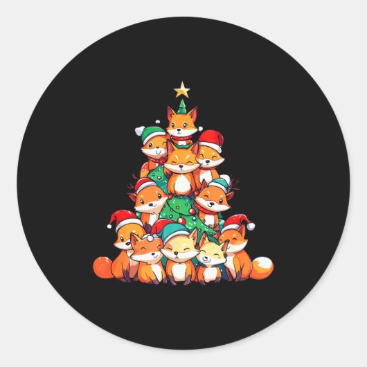 Sticker Rond Fox Christmas Tree Xmas Girls Boys Funny Santa (Devant)