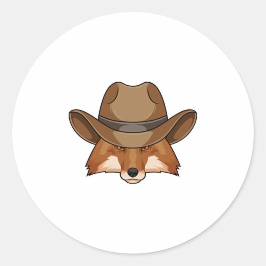 Sticker Rond Fox comme Cowboy avec Casquette (Devant)