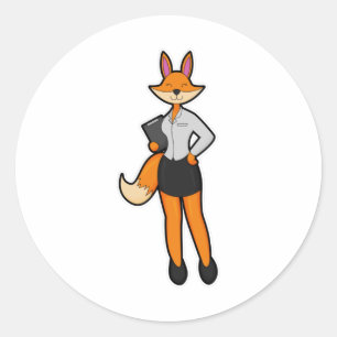 Sticker Rond Fox comme secrétaire avec Bloc-notes