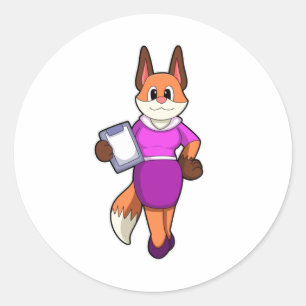 Sticker Rond Fox comme secrétaire avec jupe