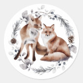 Sticker Rond Fox Couple hiver Wire Noël (Devant)