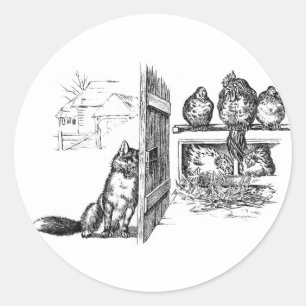 Sticker Rond Fox Eavesdropping sur les poulets