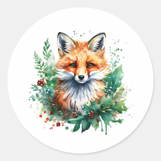 Sticker Rond Fox et Holly avec baies rouges (Devant)