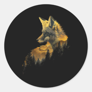 Sticker Rond Fox Forest Nature Lover Mountains Randonnée Campin