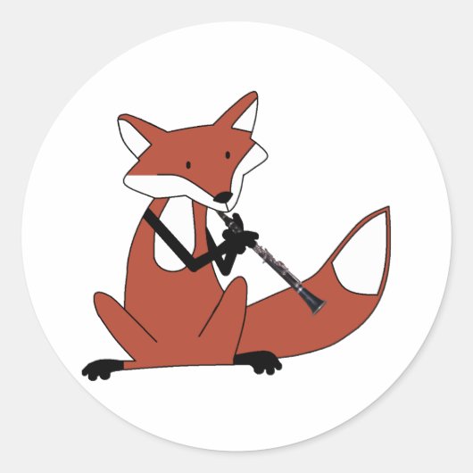 Sticker Rond Fox Jouer au Clarinet (Devant)