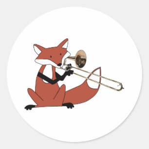 Sticker Rond Fox Jouer le Trombone