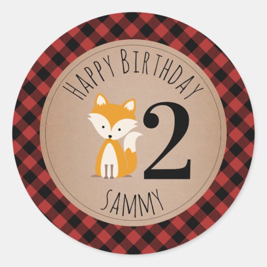 Sticker Rond Fox Lumberjack Plaid Baby Anniversaire (Devant)